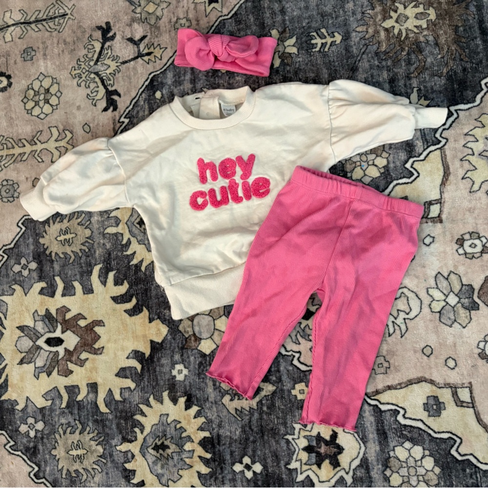 🌼 3/$20 Baby Girl 6 month outfit with headband
